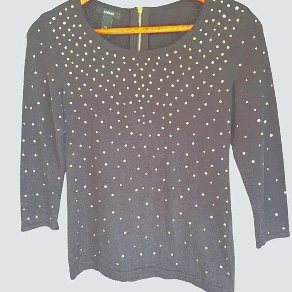 Alfani Charcoal Gray, Silver Rhinestone Accents & quarter Sleeve Sweater